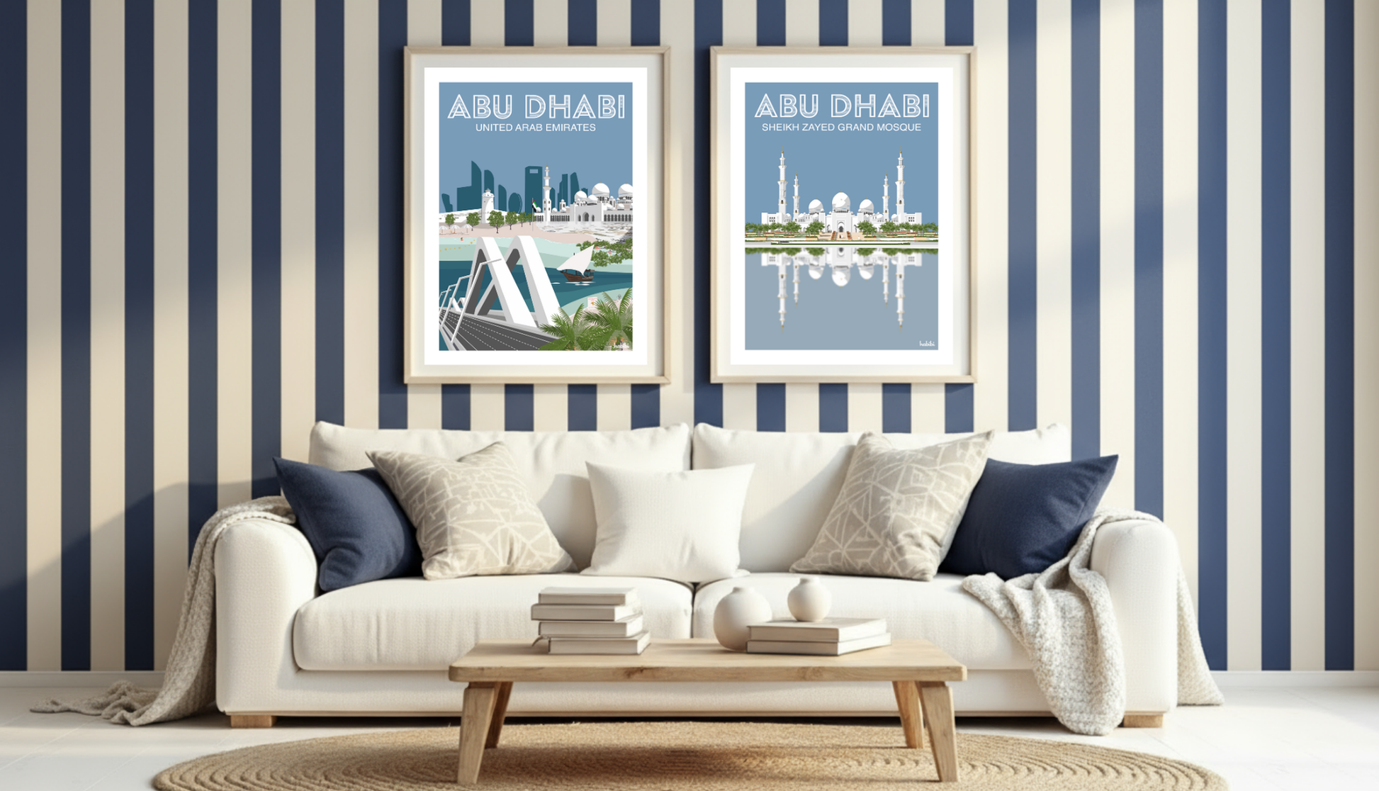 Poster of Abu Dhabi most iconic landmarks by Habibi - Sheikh zayed bridge, sheikh Zayed grand mosque, etihad towers, corniche, Liwa, desert, mangrove, Dubai, Qsr Al Hosn